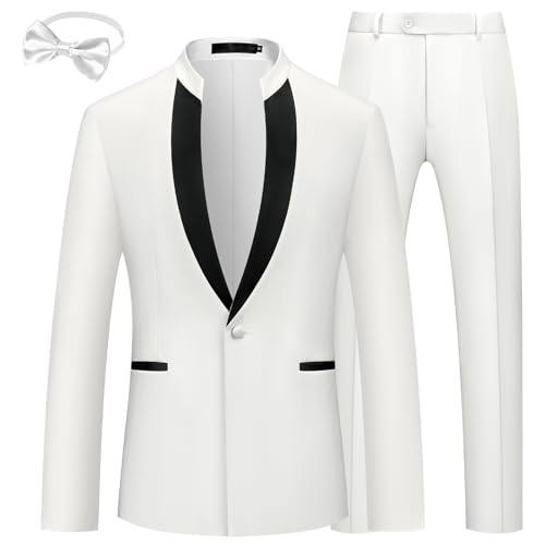 MAGE MALE Mens 2 Pieces Tuxedo Standing Collar Slim Fit One Button Color Clashing Design Suit Blazer Jacket and Pants Set