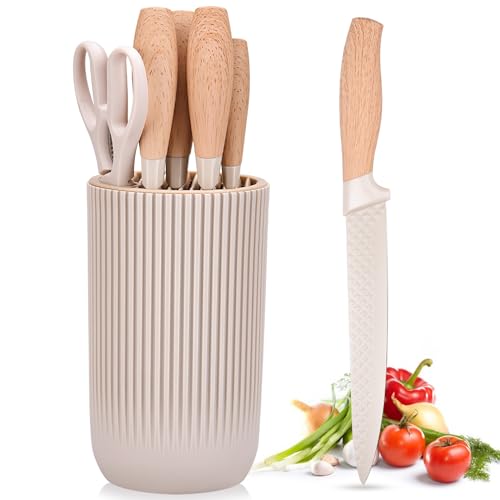 Messerset, 6-teiliges Knife Set, Messerset Küche mit Universal-Messerblock, Messer block set mit Antihaftbeschichtung