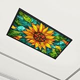 4 Pack Sunflower Glass Panel Stained Glass Decorative Magnetic Ceiling Light Covers - Fluorescent Light Shade Panel for Classroom Office Home Drop Ceiling, 4 x 2 ft