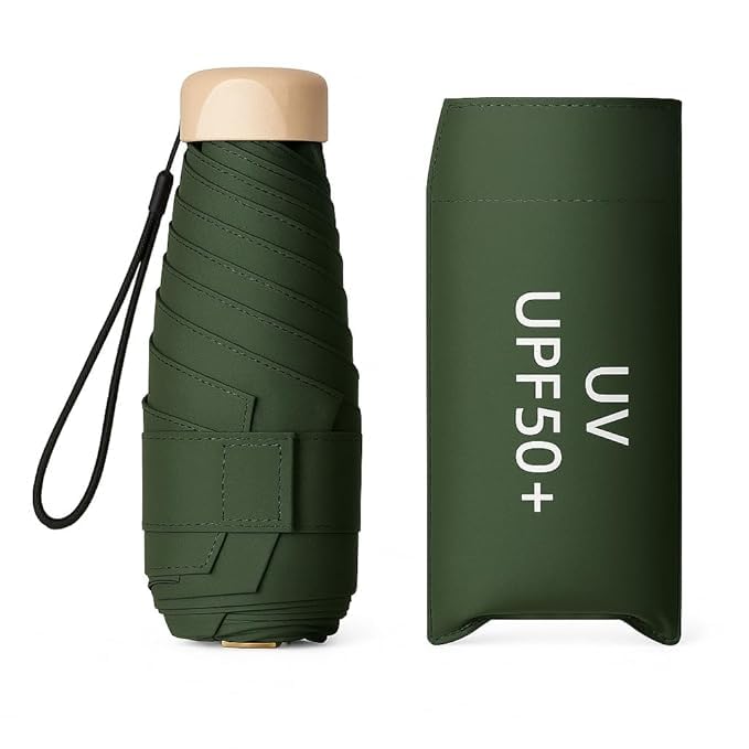 Image of WOOMZY UV Travel Mini Folding Ultra Compact pastel Umbrella with Case, Manual Open 6 Ribs Lightweight Portable, Small Sun & Rain Pocket Umbrella for Men and Women- Use in Rain & Summer (MINI - GRREN)