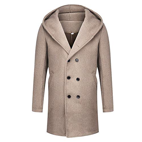 AiMei Mens Long Double Breasted Trench Coat Formal Wear Jacket Overcoat Outfits Pea Coats,Hooded-Grey,Medium