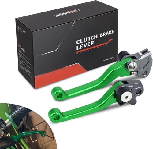 JFG RACING Dirt Bike Foldable Clutch Brake Levers,Clutch Lever Breakaway Levers for KX65 00-24/KX85 01-24/KX100 01-21/KX250 00-04/KX125 00-05/KX112 22-24/KX500 KX250F 2004-Green
