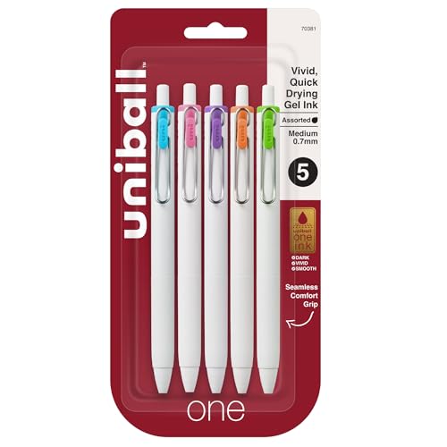 Stylo gel Uni-ball One à pointe moyenne écriture haute précision et design épuré blanc
