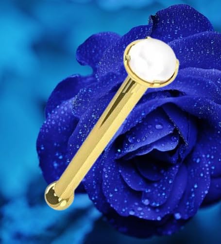 Piercing Nasenstecker Nose Pin Echt 585 Gold mit Perle Maße 0,6 x 6 x 2,5 mm modisch extravagant Gelbgold Echtgold Stecker 46003