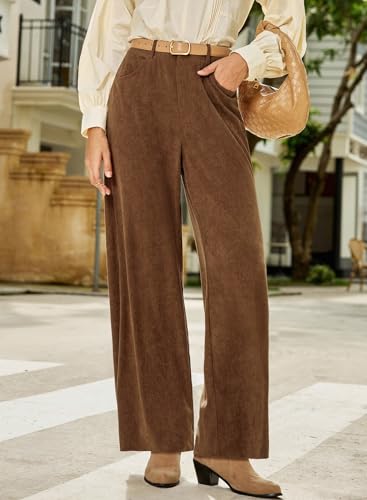 Sidefeel Women's Corduroy Pants Casual High Waisted Baggy Wide Leg Elastic Waist Loose Trousers with Pockets4