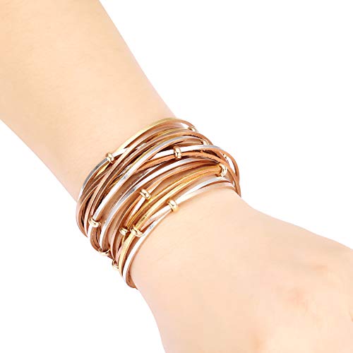Image of Fesciory Leather Wrap Bracelets for Women, Boho Leopard Multi-Layer Crystal Beads Cuff Bracelet Jewelry