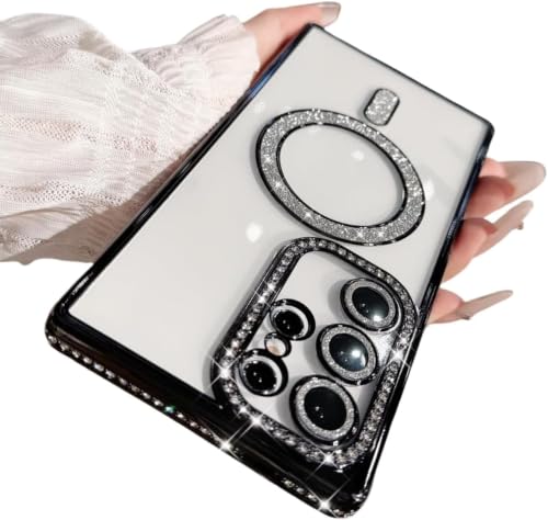 Image of for Samsung S26 Ultra 5G Glitter Case,Luxury Bling Rhinestone Diamond Plated Bumper Case,MagSafe, Sparkle Camera Lens Protection Clear Back Cover for Samsung S26 Ultra 5G (Black)