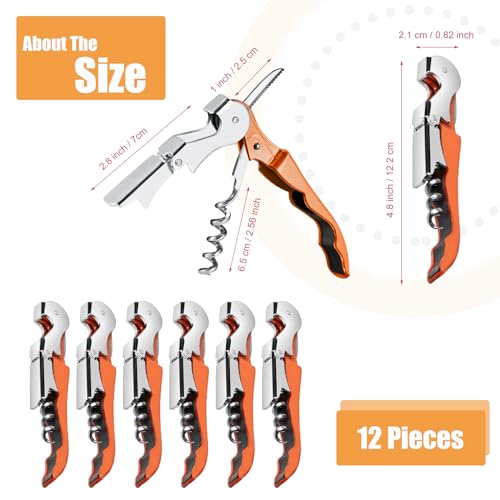 cssopenss 12 Pieces wine key wine opener Professional Waiter Corkscrews Stainless bottle opener Fold Serrated Foil Cutter Key for Family, Company Party,Bars,Restaurants(orange) by cssopenss - Image 2