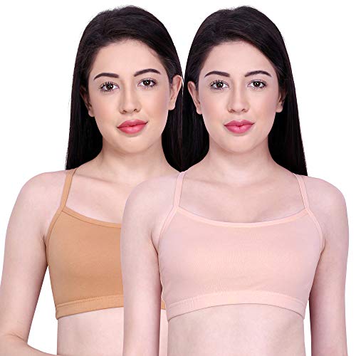 Image of INKURV Slip On Beginner's Bra for Girls & Teenagers, Non Padded Sports Bra| Adjustable Straps with No Hooks| Double Layered Fabric, Non-Wired Seamless Bralette for Gym-Combo of 2