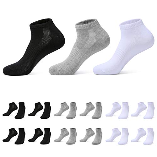 TUUHAW Calcetines Tobilleros Hombre Mujer 12 Pares Calcetines Deportivos y de Entrenamiento de Corte Bajo Negro Blanco gris 35-38 Cover