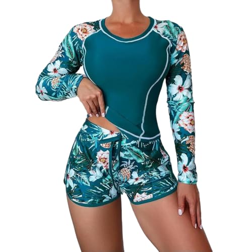 Maillot de bain manches longues surf et plongée ensemble bikini imprimé vert