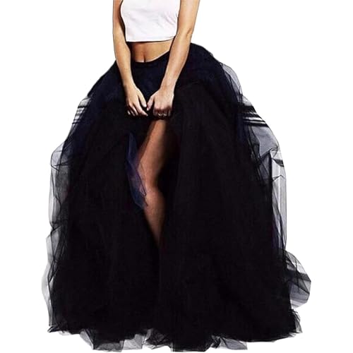 Lisong Women Maxi Tulle Floor Length Layered High Waist Spectial Occasion Skirt L Black