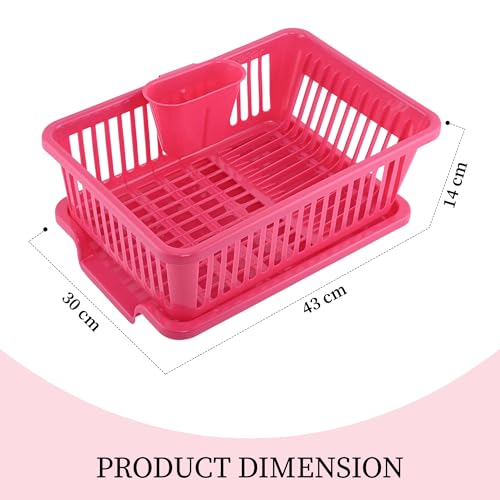 Image of Kuber Industries 2 Pcs Plastic Sink Dish Drainer Rack | 3 in 1 Large Durable Drainer Drying Rack Washing Basket with Tray | Home & Kitchen Dish Rack Organizers, Utensils Tools Cutlery - Pink