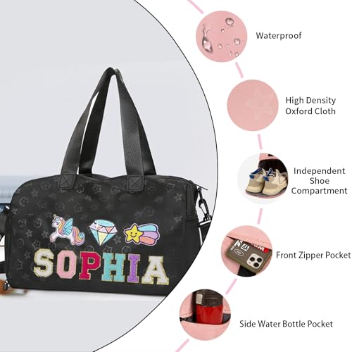 Personalized Kids Dance Ballet Bag, Large Capacity Dance Bag with Chenille Letter, Sport Duffle Bag with Shoe Compartment, 16"×9.5"×9.8", Girl Dance Duffle Bag, Pink Cheerleader Bag, 4-8 Kid Dance Bag4