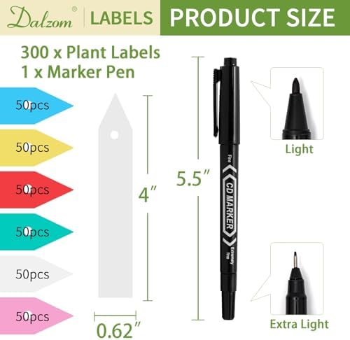 Dalzom® 300Pcs 4" Plant Labels with Marker Pen, Waterproof Plastic Plant Tags for Outdoor Seedlings Vegetable Garden Signs Markers Label Stakes (Multicolor)