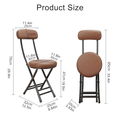 Round Seat Folding Chair Backrest Leather Padded Dining Room Chair Out Patio Chair,Leisure Folding C