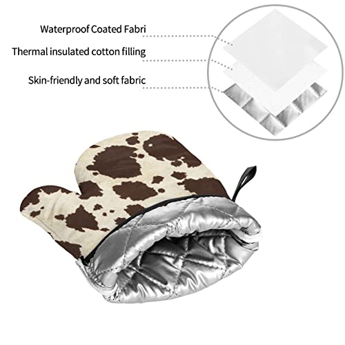 Brown Cowhide- Oven Mitts And Lid Pads, Washable And Comfortable Heat-Resistant Kitchen Non-Slip Microwave Oven Mitts For Cooking, Baking And Grilling #TOP7