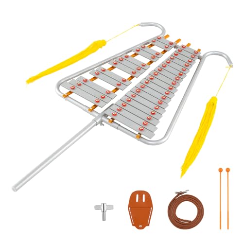 KOMFOTTEU Xilófono de Marcha de 29 Notas, Carillón de Aluminio con Mango Ajustable, Instrumento de Percusión con 2 Mazos y Cinturón, Glockenspiel Musical para Principiantes y Profesionales