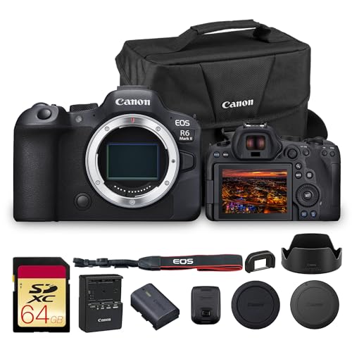 Image of Canon EOS R6 Mark II Mirrorless Camera Body Only (5666C002) 24.2MP Full-Frame CMOS Sensor, 4K 60p Video, Dual Pixel CMOS AF II | Fast Continuous Shooting with Shoulder Bag and 64GB Memory Card