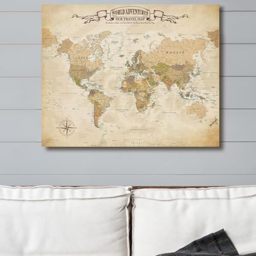 Image of DECORARTS - Antique Vintage World Map Canvas Wall Art, Old World Maps for Wall Decor, Hand-Stretched Giclee Print, Living Room Bedroom Office Home Decor, Ready to Hang, Handcrafted in USA, 20x16''