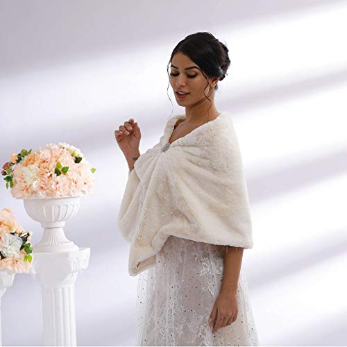 Faux Fur Shawl Wrap Bridal Fur Scarf Fur Wraps and Shawls with Brooch for Bride and Bridesmaids4
