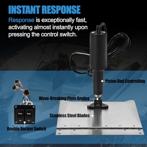 Image of 9 inch x 12 inch Standard Trim Tab Kit for Boats Size 16-25ft 15001-101 15101-104 | w /Double Rocker Switches 12V Electric Trim Tabs for Boats, w /6.6ft Switch Harness, Stainless Steel Planes