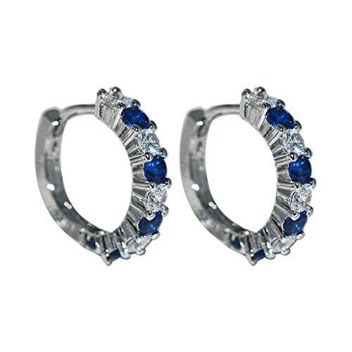 Hergon 925 Sterling Silver Hoop Earrings Blue Sapphire and White Rhinestone for Women Cover