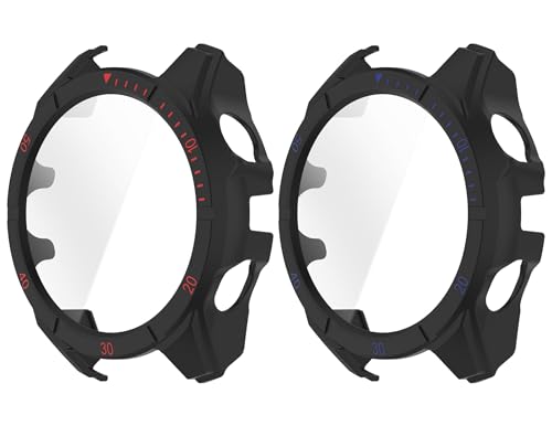 SHEAWA for Garmin�K�[�~�� Fenix 8 Dual Power 51mm �P�[�X �J�o�[ 2�Z�b�g PC+�����K���X�t�B���� ������ �S�ʕی� 9H�d�x ��̌^�ی�P�[�X �ی�J�o�[ �ϏՌ� �A�N�Z�T���[ (�u���b�N×���b�h+�u���b�N