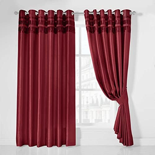 LEWIS'S Denver Faux Silk Eyelet Curtains - Pleated Border Eyelet Curtains - Easy Hang Polyester Lined Curtains For Bedrooms, Living Rooms [8 Colours, 5 Sizes] (Silver, 66inch x 72inch)