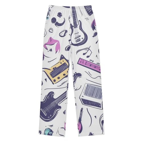Guitar Rock Music Notes Boys Long Pants Soft Trousers Elastic Waist Kids Lounge Bottoms with Pockets S-XL