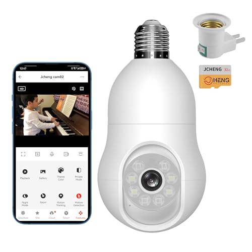 JCHENG - Telecamera di sicurezza intelligente con lampadina 2,4 GHz, 4 MP/2K, sorveglianza rotante a 360°, compatibile con TUYA/Smart Life, supporto Alexa e Google Assistant - Smart Home Security