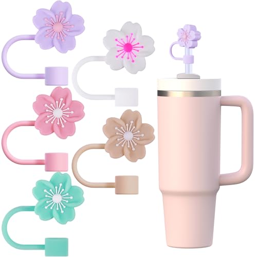 GLAMFIELDS Straw Covers Cap for Stanley Cup 30-40 oz, Silicone Straw Toppers for Tumblers with Handle, 10mm 0.4in Dust-Proof Accessories, 5 Pack