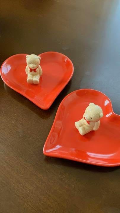 クマ陶器皿プレート箸置きカトラリーハート赤2名さまリボン
