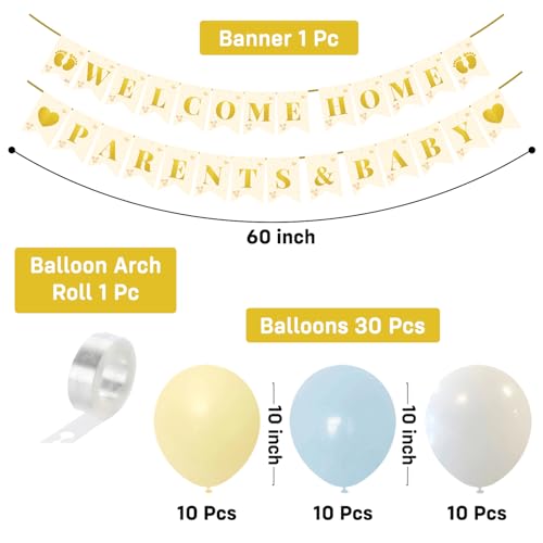 Image of Party Propz Baby Boy Welcome Home Decoration Kit - 32 Pcs Welcome Home Parents & Baby Banner Set with Pastel Balloons, Cradle Ceremony Decoration Items, It's a Boy Decoration (Cardstock, Latex)