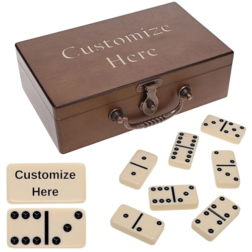 WE Games Custom Engraved Double 6 Dominoes in Wooden Treasure Box, Dominoes Set for Adults, Personalized Gifts