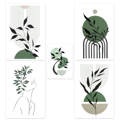 Set de cuadros de pared en lienzo 5 piezas – cuadros abstractos modernos sin marco, decoración mural para salón, dormitorio y oficina, impresiones en lienzo con composición equilibrada de tamaños