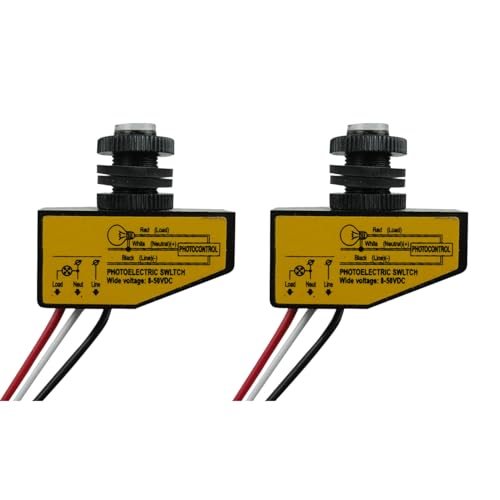 Proshopping 2 Pieces DC 8-50V Photoelectric Switch, 3.5A Dusk to Dawn Sensor for Outdoor Lighting, Photocell Photo Control Light Sensor Switch, Hard-Wired Post Eye Light Control(DC 12V 24V 36V 48V)
