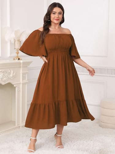 Image of CICIDUDU Plus Size Smocked Maxi Dresses for Curvy Women Square Neck Flowy Casual Summer Wedding Guest Dress