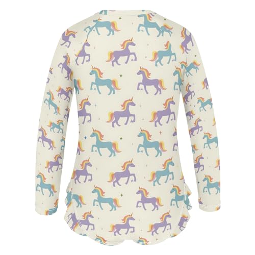 Simple Unicorns Prints Girls One Piece Rash Guard Swimsuit, Girls Long Sleeve Swimwear for 3-12Y3