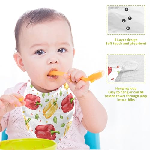Image of vvfelixl Baby Muslin Washcloths Bell Peppers Baby Burp Cloths Cotton Babys Face Towel for Infants Soft 11.8 X 11.8 in, 3 Pack