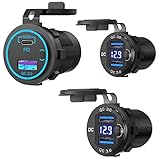 12V USB Outlet 3 Pack, Dual Quick Charge 3.0 12V Socket USB Charger Qidoe 65W PD 12V USB Outlet for Laptop