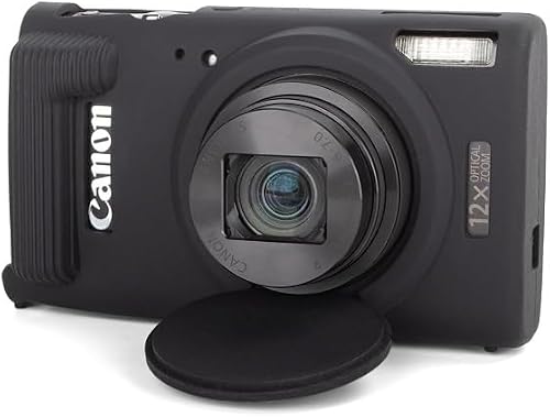 Soft Silicone Camera Case for Canon IXUS 285 HS/ELPH 360 HS/IXY650, Anti-Scratch Cover with Detachable Lens Cap, Black
