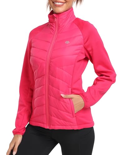 MoFiz Fleecejacke Damen Winterjacke Leichte Daunenjacke Stehkragen Sweatjacke ohne kapuze mit Reißverschluss Rosa Größe US S/EU M