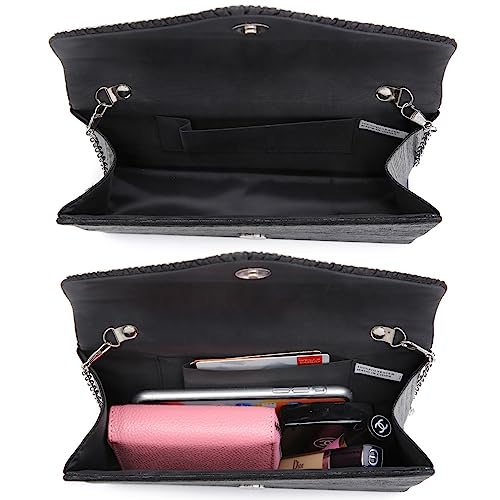 Dasein EHD-41074 BK Women Satin Evening Bag Rhinestone Clutch Purse Wedding Prom Purse Formal Cocktail Party Handbag thumb #5