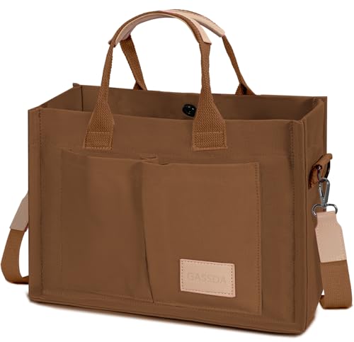 Tote Bags for Women Canvas Tote Purse Crossbody Bags with Pockets Top Handle Shoulder Handbags Satchel Bags for Women, Brown, Large