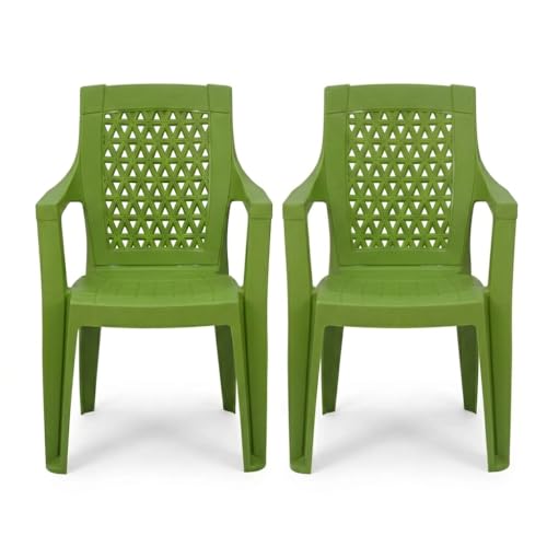 Image of Nilkamal Elevate Plastic Chair with Arm | Set of 2 | Stackable Chair | for Living Room, Bed Room, Kitchen, Balconies, Outdoor | Lush Green