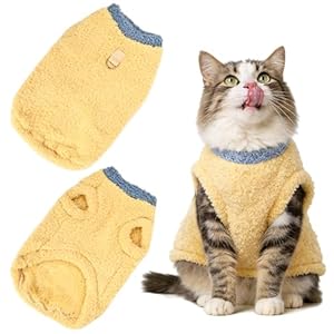 Size M Cat Plush Sweatshirt | Winter Pullover Cat Coat with D-rings for Attaching a Harness | Soft and Warm Clothes Suitable for Small Dogs and Medium-sized Cats (Yellow)