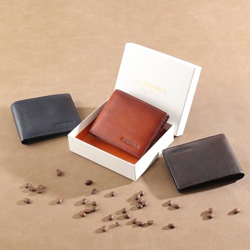 Image of Mens Trifold Leather RFID Blocking Wallet with 2 ID Windows 2 Cash Compartments 6-8 card slots 2-3 inside slots Large Capacity Wallet