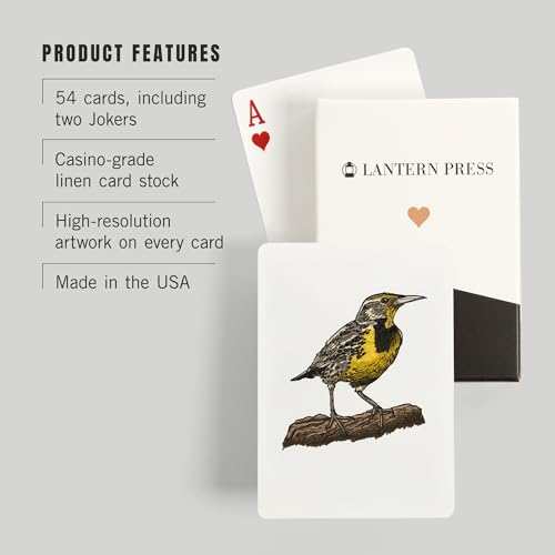 Lantern Press Meadowlark Bird, 52 cartas poker para adultos miniatura 3