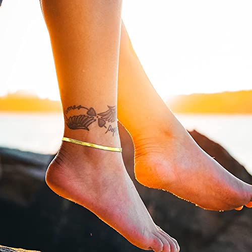 Image of Ankle Bracelets for Women,14K Gold Plated Snake Chain Anklet for Women Beach Cute Anklets